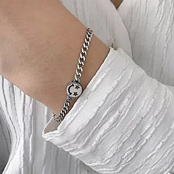 Sterling Silver Happy Face Chain Link Bracelet - Picture 3 of 6